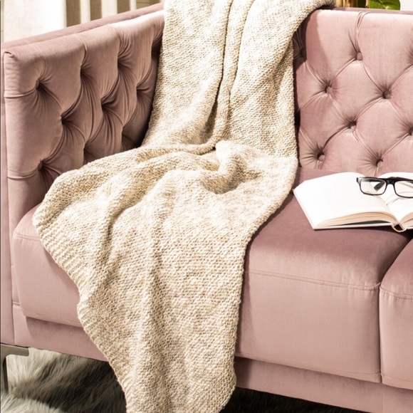 NWT Safavieh Ralen Knit Throw Blanket in Beige,White, Metallic Gold